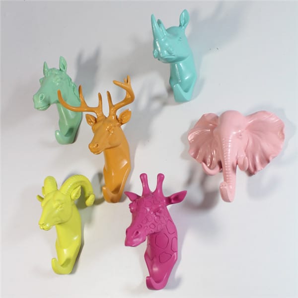 Custom Design Resin Animal Bust Hanging Wall Hooks 