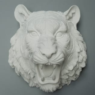 White Resin Tiger Head Sculpture Wall Decor
