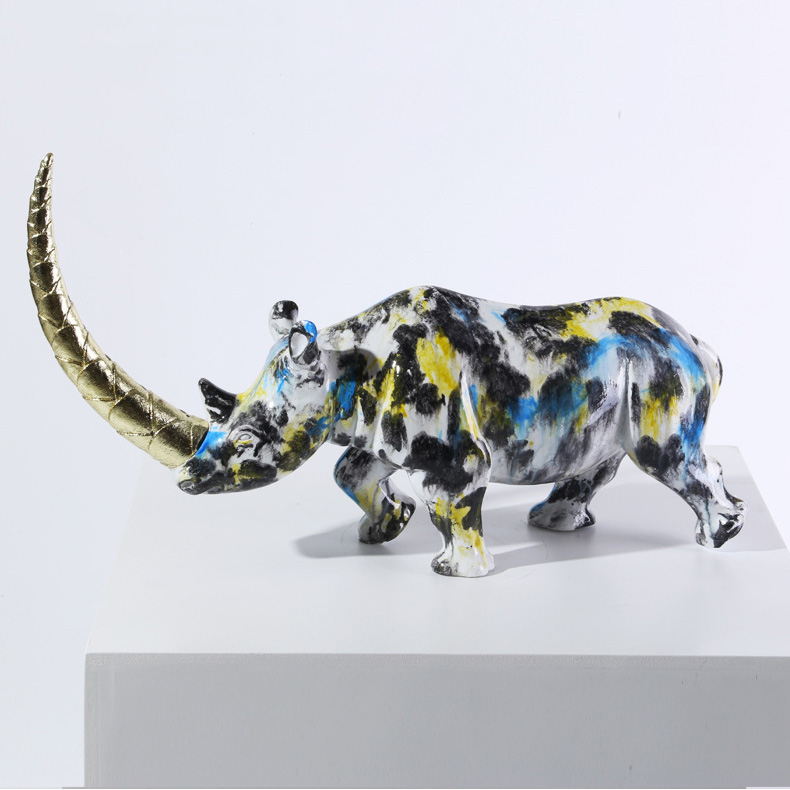 Modern Art Sculpture Home Decor Resin Rhinoceros Statue Table Top Decorative Ornament