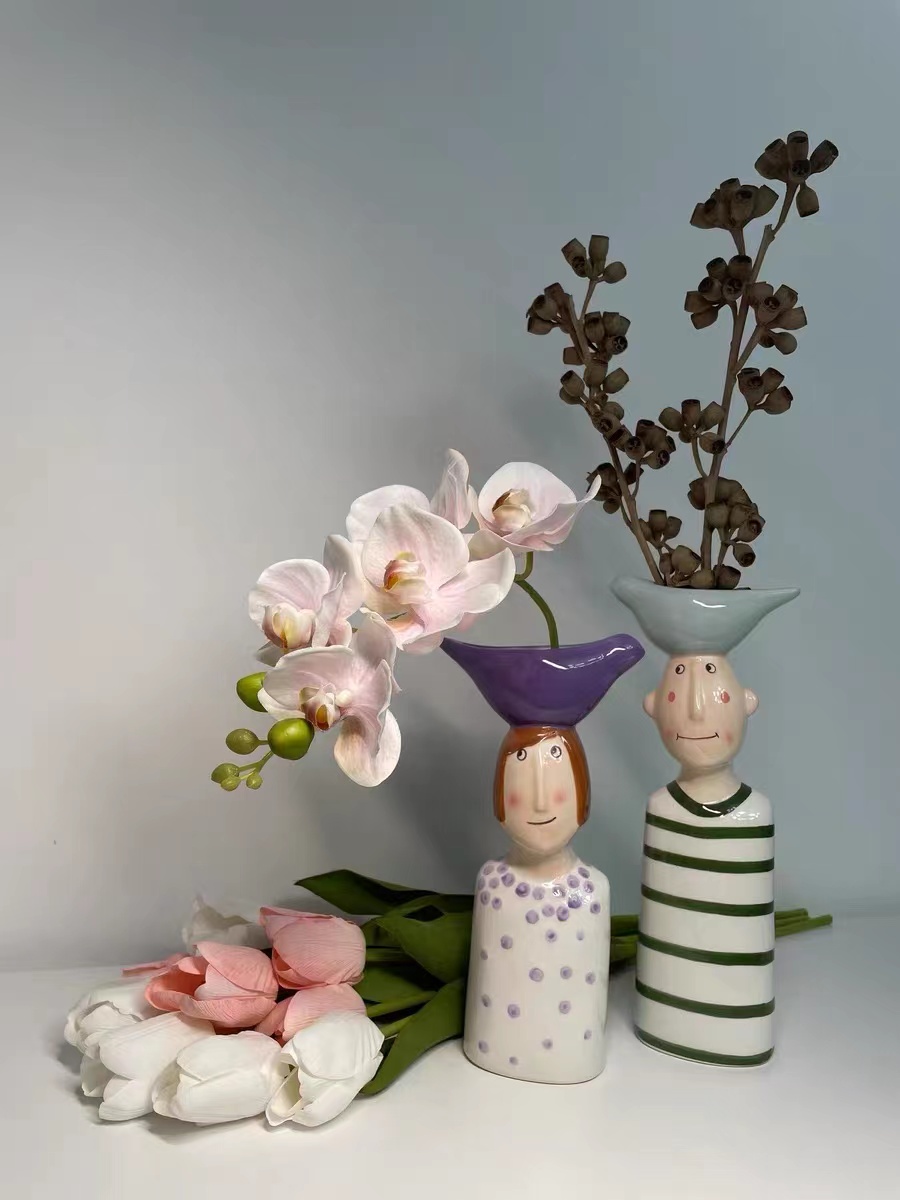 cute design boy and girl ceramic flower vase